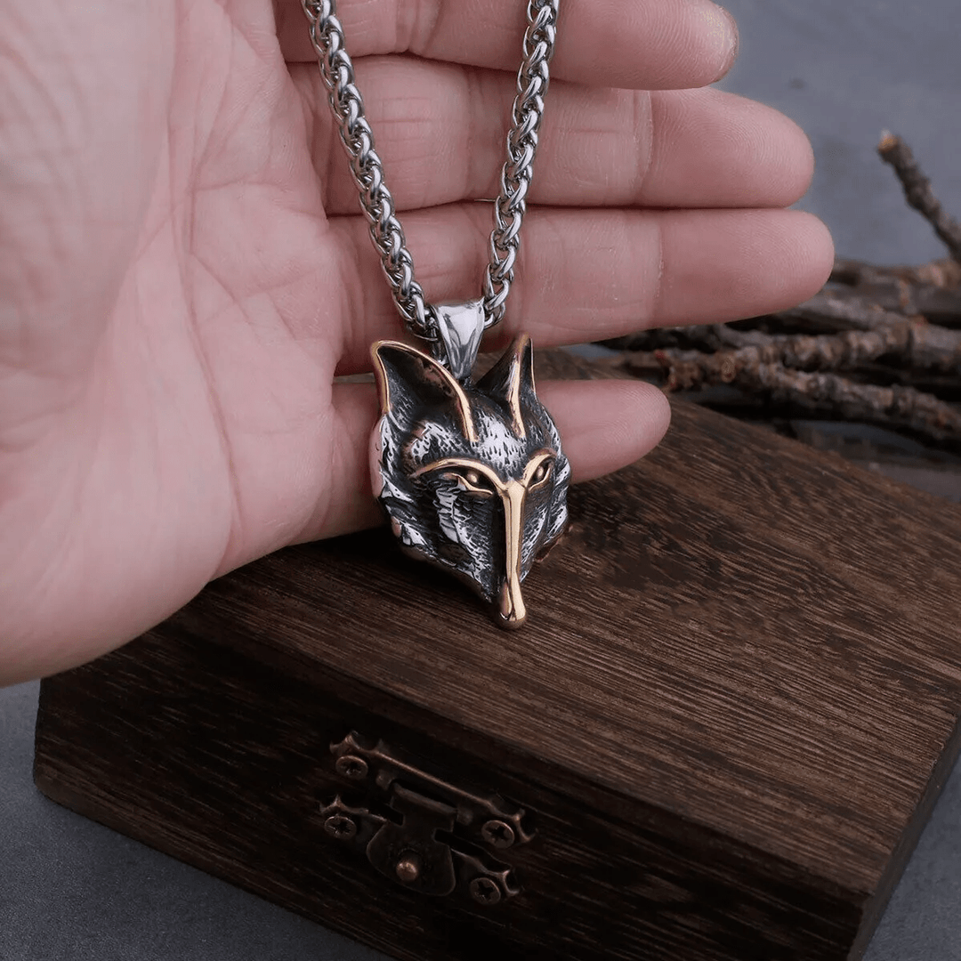 WorldNorse Wolf Head Titanium Steel Necklace