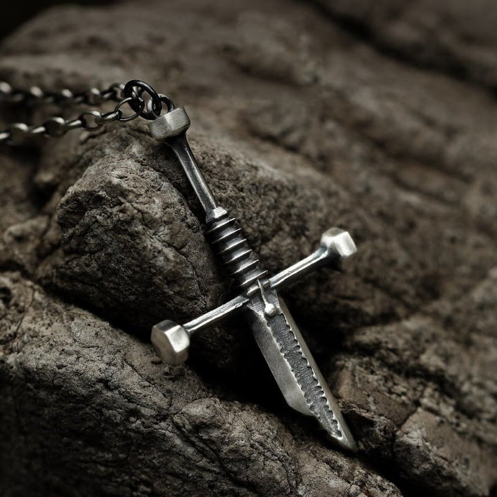 FREE Today: Cross Broken Holy Sword Unique Pin Badge Necklace