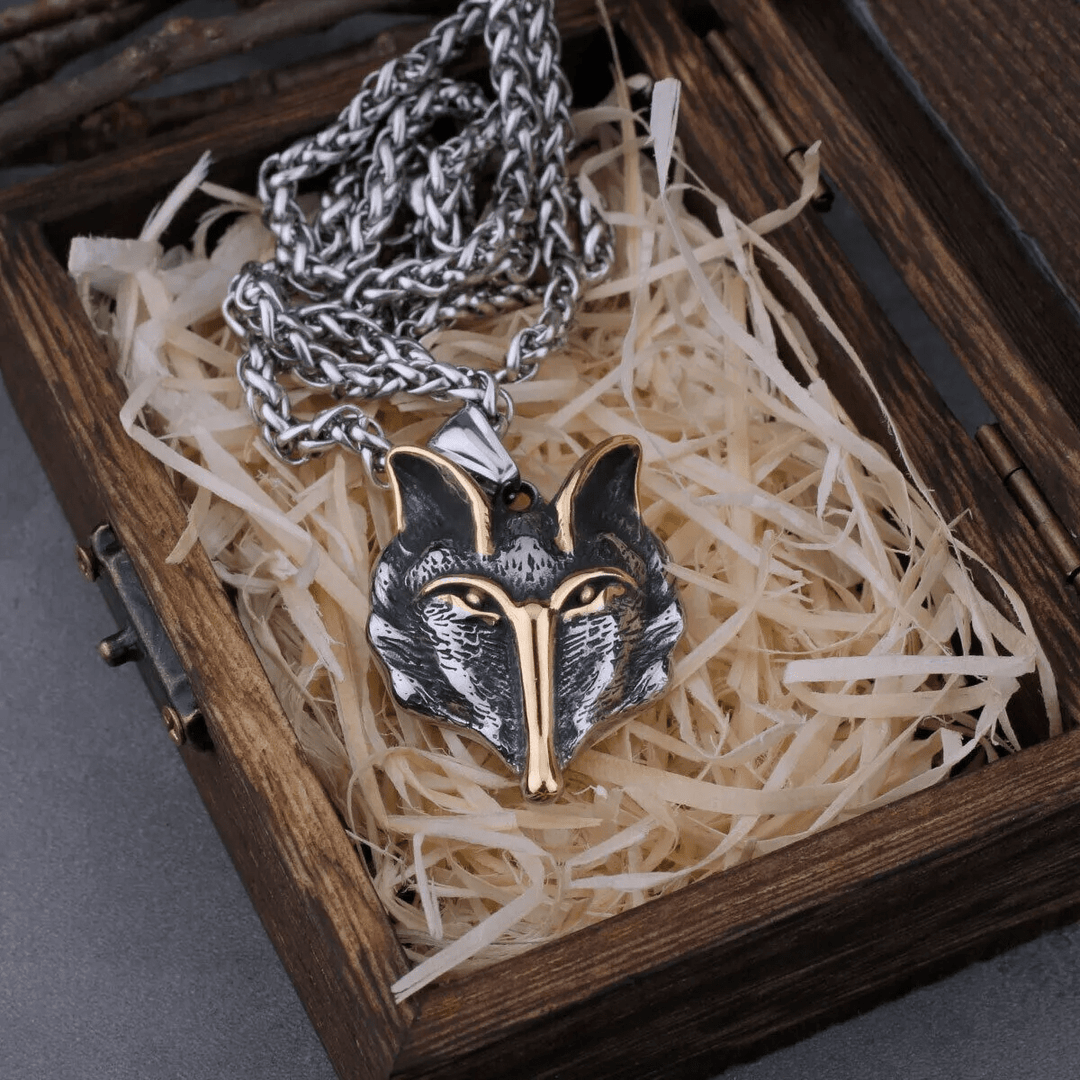 WorldNorse Wolf Head Titanium Steel Necklace