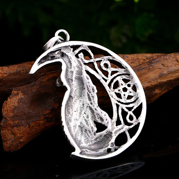 WorldNorse Wolf Head Half Moon Necklace