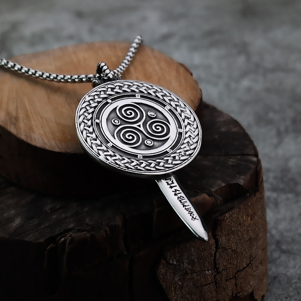 WorldNorse Nordic Longsword With Runes Shield Necklace