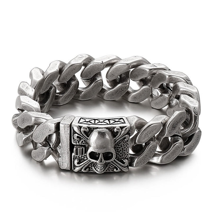 WorldNorse Skull Clasp Cuban Bracelet