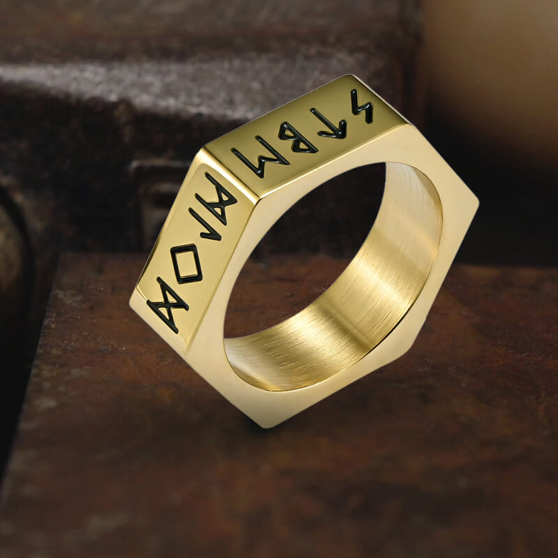 Flash Sale - WorldNorse Viking Runes Hexagon Stainless Steel Geometric Ring
