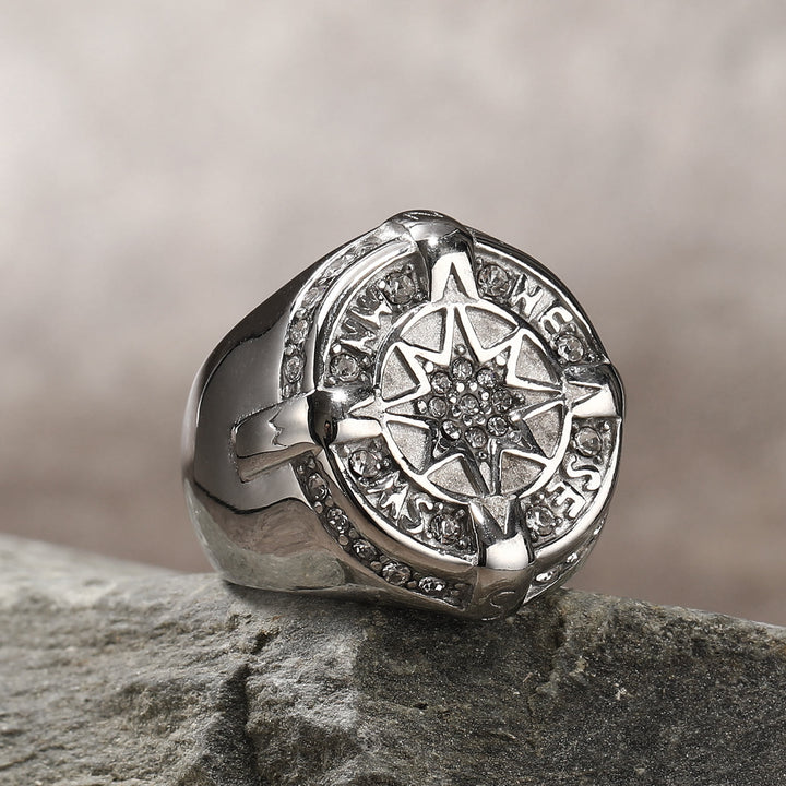 WorldNorse Anchor Compass Octagonal Star Amulet Ring