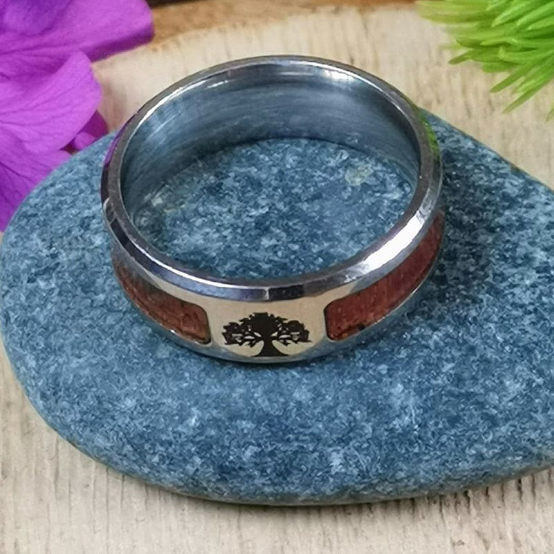 Flash Sale - WorldNorse Stainless Steel Yggdrasil And Wood Inlay Ring