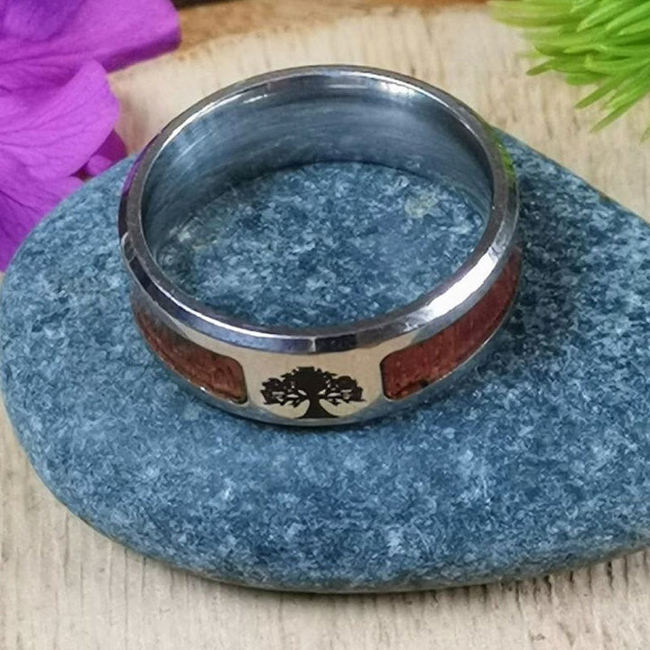 FREE Today: Stainless Steel Yggdrasil And Wood Inlay Ring