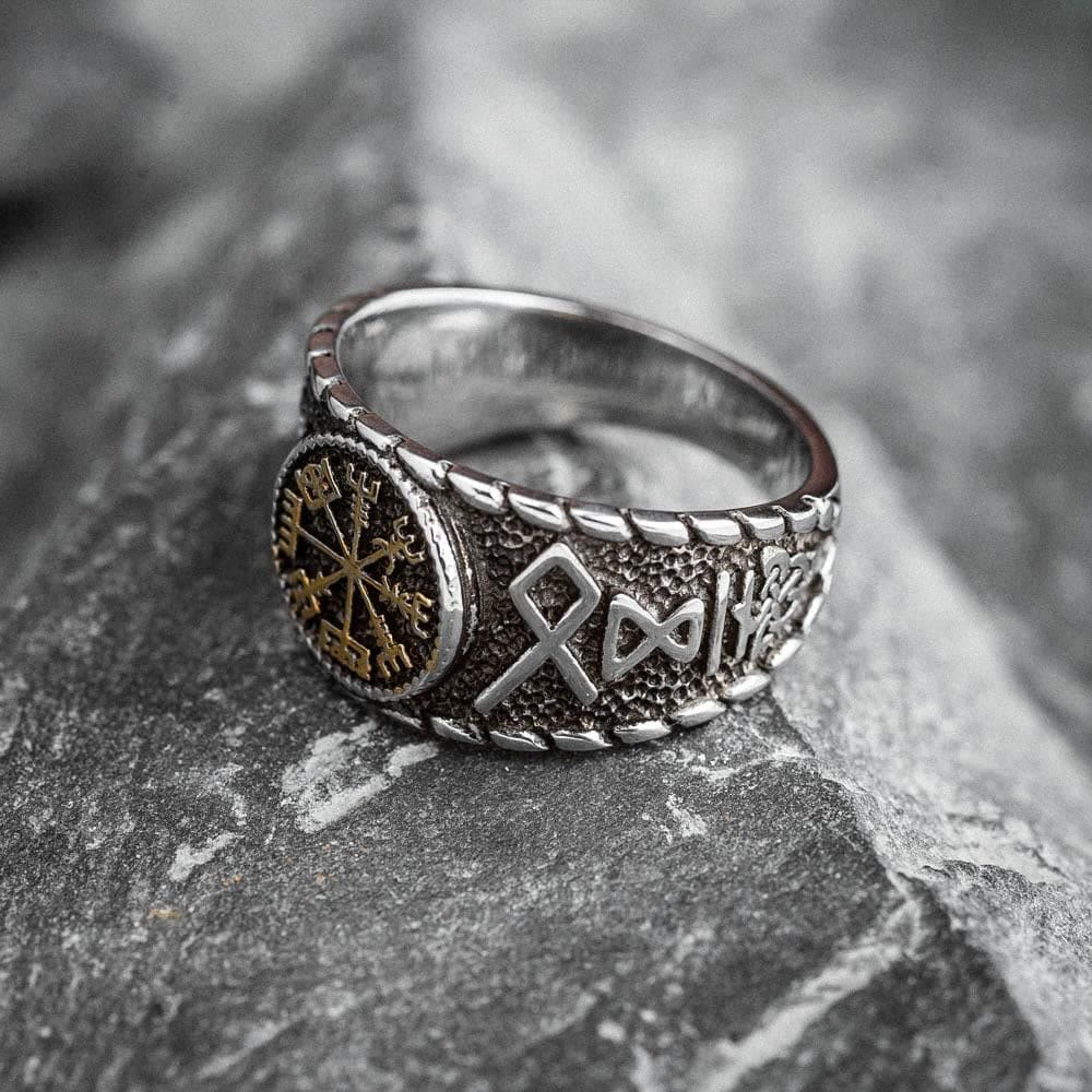 WorldNorse Vegvisir And Runes Stainless Steel Viking Ring