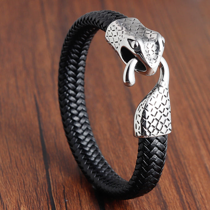 WorldNorse Snake Head Leather Bracelet