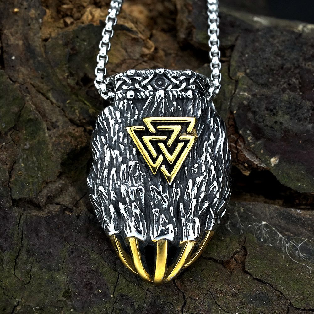 WorldNorse Viking Bear Paw Valknut Necklace