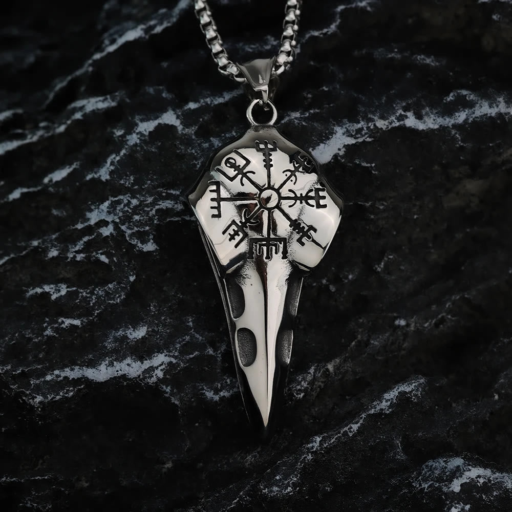 WorldNorse Raven Crow Head Vegvisir Necklace