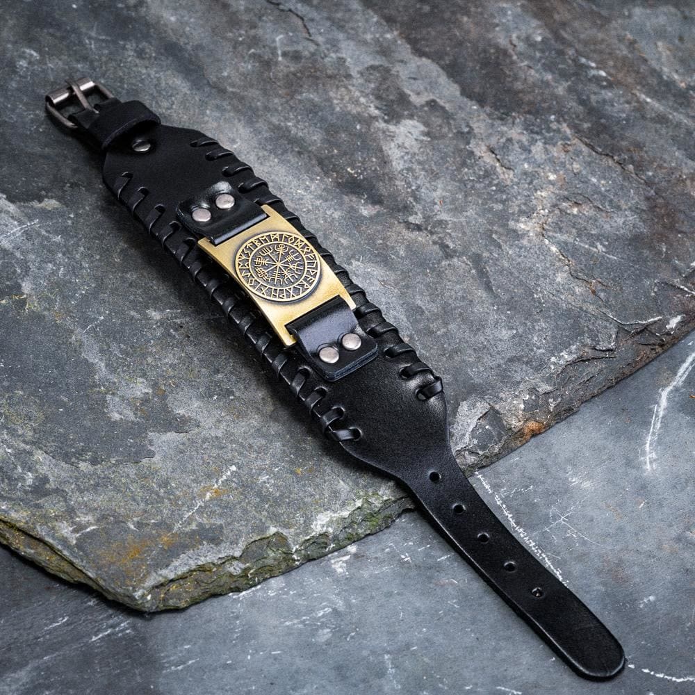 FREE Today: Genuine Leather Buckle Arm Cuff Metal Vegvisir Bracelet