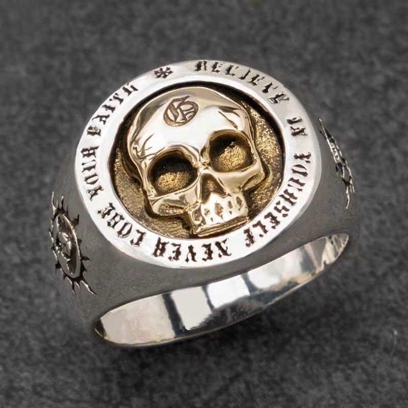 WorldNorse Men Retro Viking Skull Ring