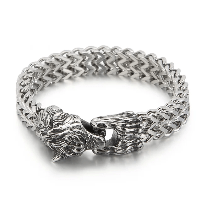 WorldNorse Wolf Head Stainless Steel Bracelet