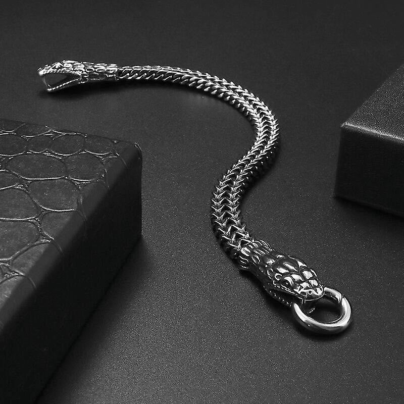 WorldNorse Double Snake Head Steel Bracelet