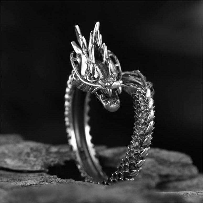 WorldNorse Darkened Steel and Silver Dragon Ring