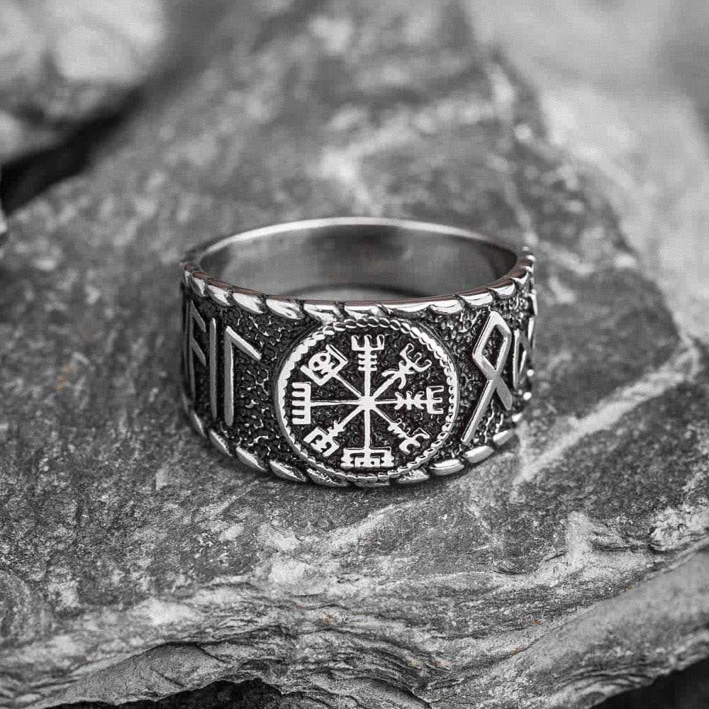 WorldNorse Vegvisir And Runes Stainless Steel Viking Ring