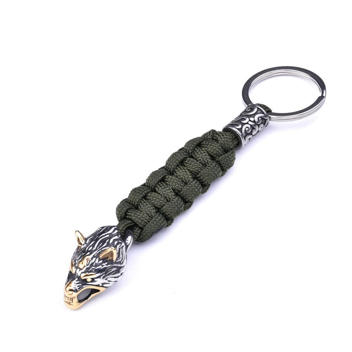 WorldNorse Stainless Steel Wolf Head Paracord Keychain